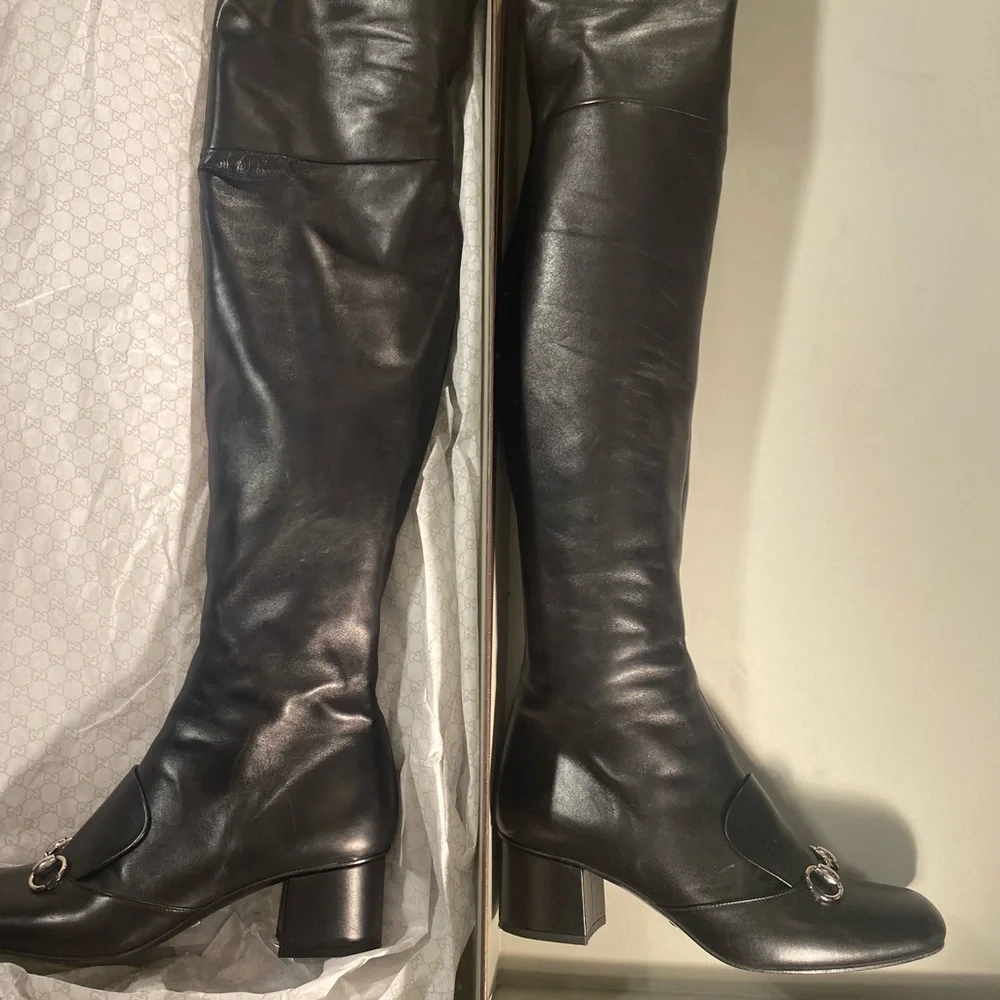 STUNNING & RARE ✨ Gucci Black Leather Lillian Over-The-Knee Horsebit Boots